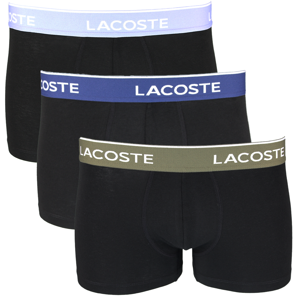 Lacoste 3-Pack Casual Boxer Trunks With Coloured Waistbands, Black