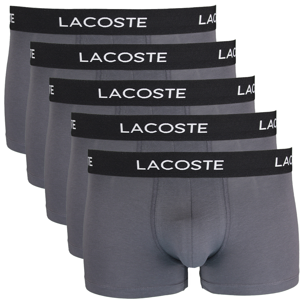 5 pairs of grey boxer trunks with Lacoste branded waistband