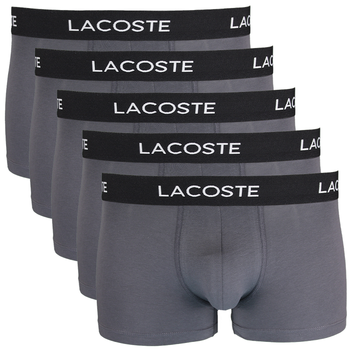 5 pairs of grey boxer trunks with Lacoste branded waistband