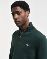 Casual Cotton Half Zip Top, Tartan Green