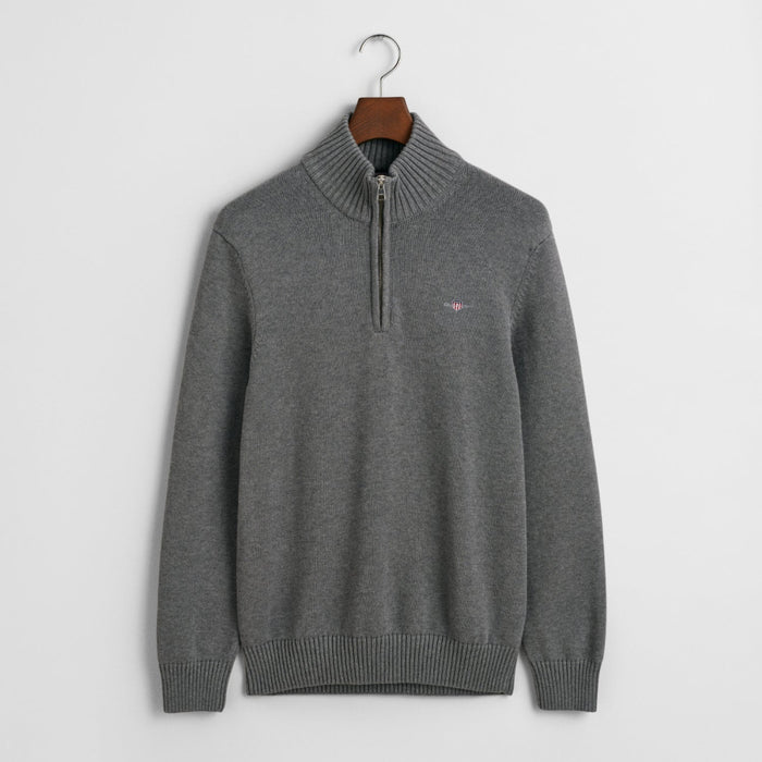 Casual Cotton Half Zip Top, Dark Grey Melange.