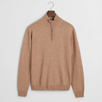 Superfine Lambswool Half Zip Top, Dark Sand Melange