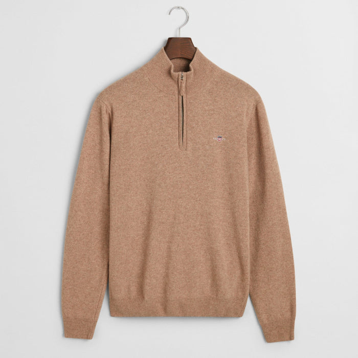 Superfine Lambswool Half Zip Top, Dark Sand Melange