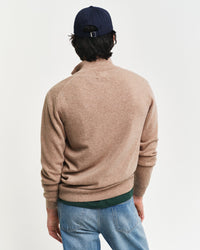 GANT Superfine Lambswool Half Zip Top, Dark Sand Melange