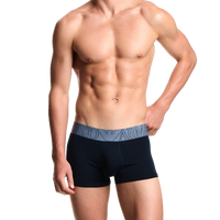 model wearing blue Armani boxer trunks on a model