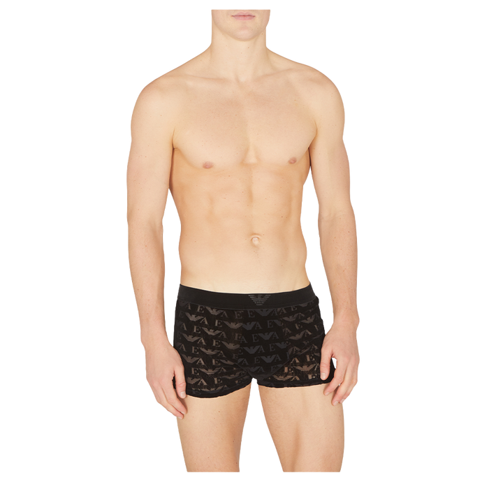 Man wearing black underwear on a white background