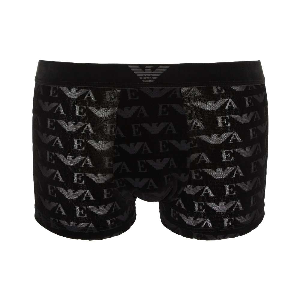 Black boxer briefs with brand logo on a white background