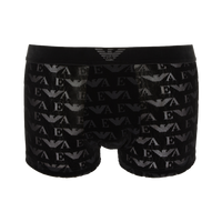 Black boxer briefs with brand logo on a white background