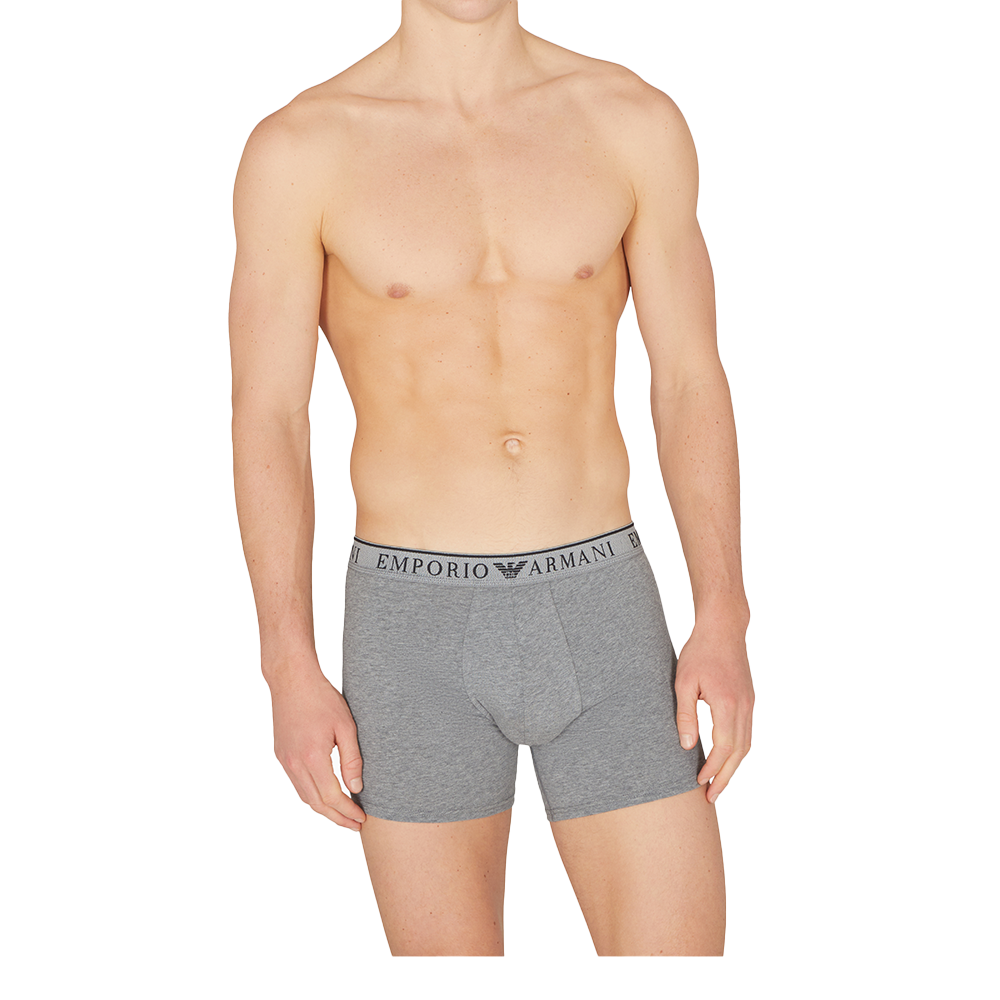 model wearing grey boxer briefs