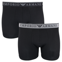 Two black Emporio Armani boxer briefs on a white background