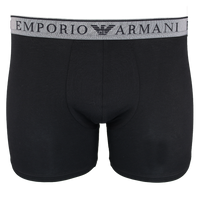 Black boxer briefs with Emporio Armani waistband on a white background