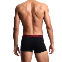 back view of model wearing Armani boxer trunks
