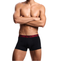 model  wearing  Armani boxer trunks with red waistband 