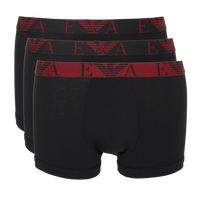 Three boxer trunks with contrasting red branding from Armani