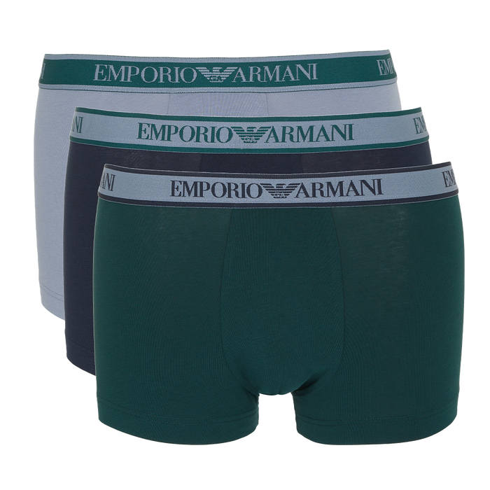 3 pairs of Emporio Armani boxer trunks blue,grey and green