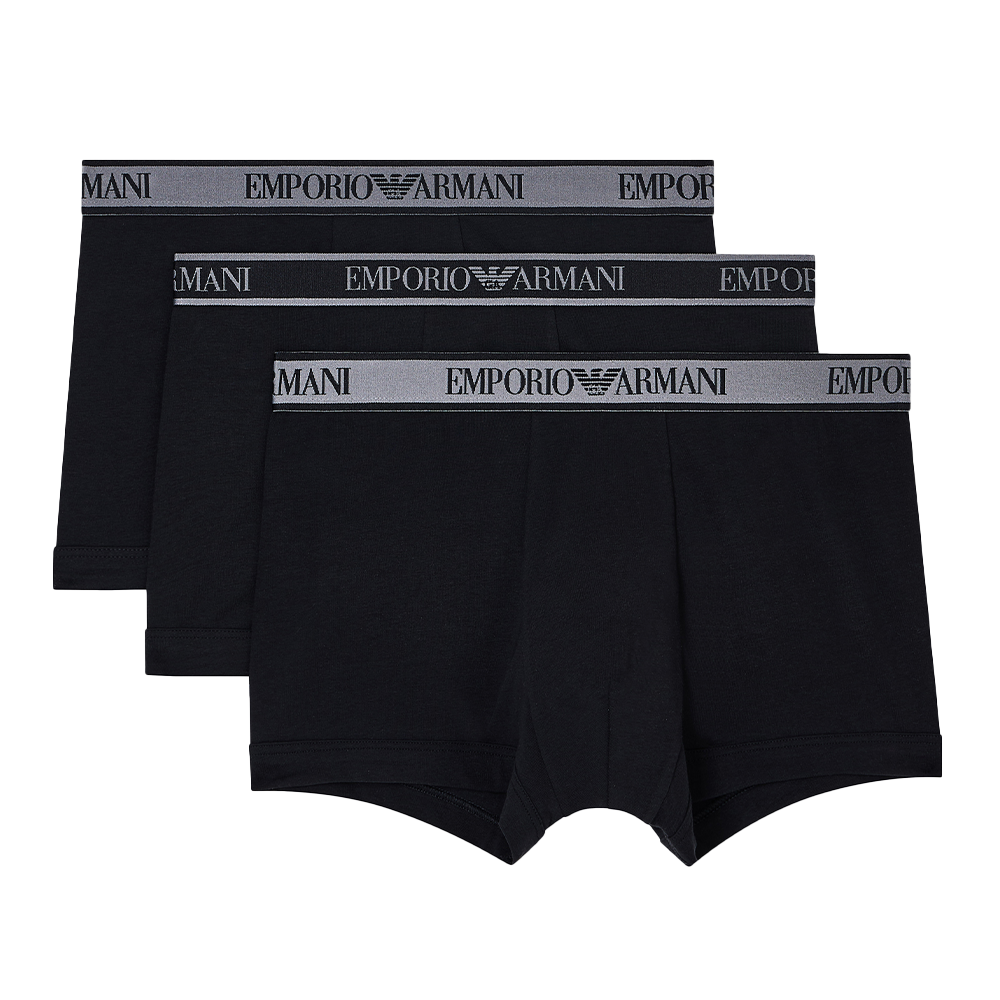 3 pairs of Emporio Armani boxer trunks black with contrast waistband