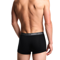 back view of a model wearing Emporio Armani boxer trunks black with contrast waistband