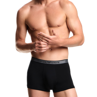 a model wearing Emporio Armani boxer trunks black with contrast waistband