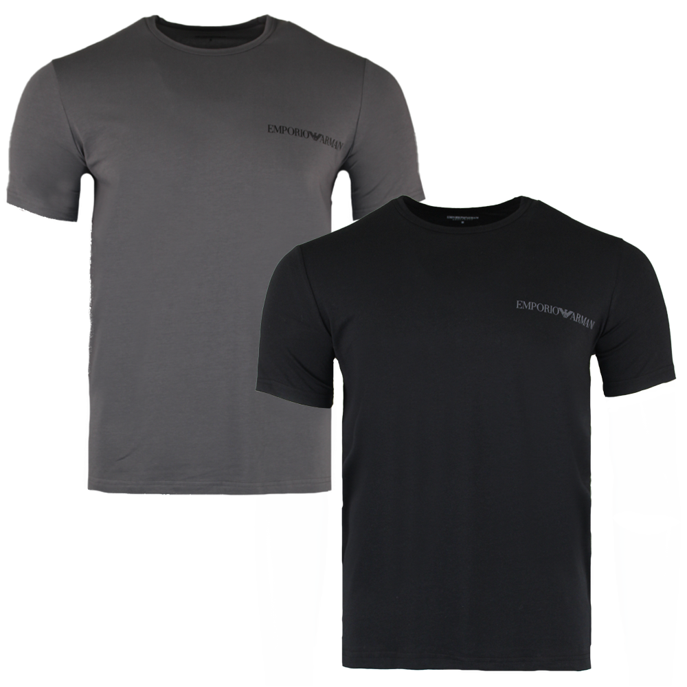 one grey and one  black t-shirt with Emporio Armani branding on the chest