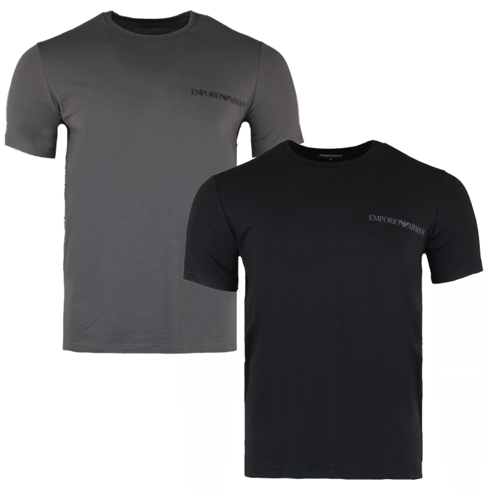 one grey and one  black t-shirt with Emporio Armani branding on the chest
