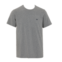 Gray t-shirt with a small logo on a white background