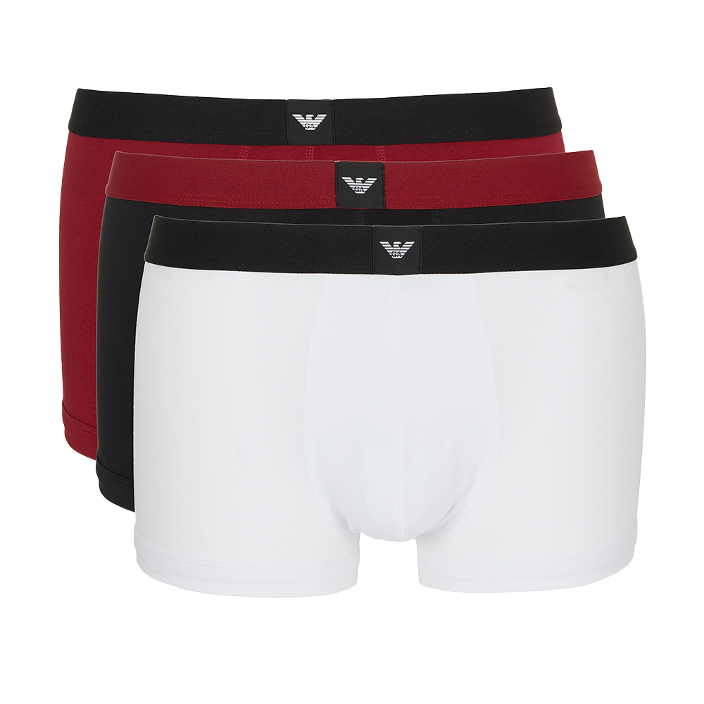 Emporio Armani 3-Pack Boxer Trunks, Black/Rhubarb/White