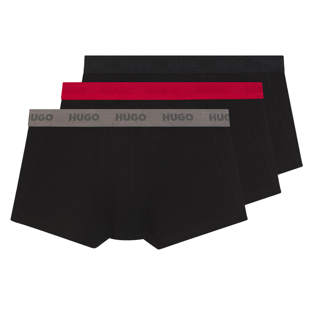 3 pairs of black boxer trunks with HUGO waistbands