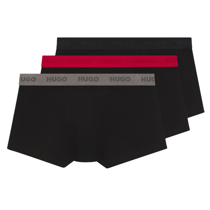 3 pairs of black boxer trunks with HUGO waistbands