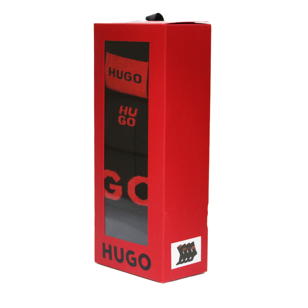 Red HUGO box with clear window on a white background