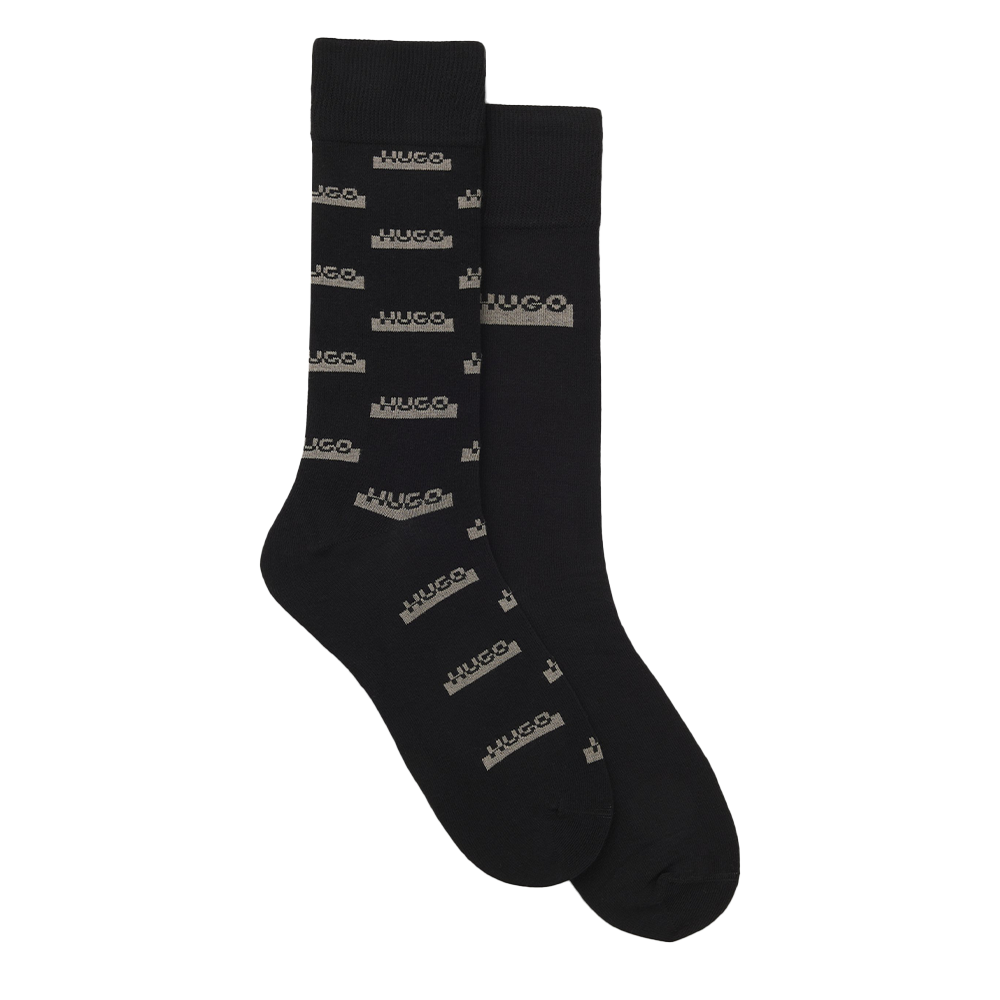black socks with Hugo logos in grey