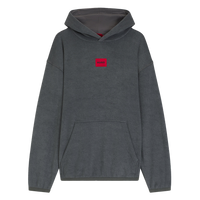 grey hoodie with red Hugo patch