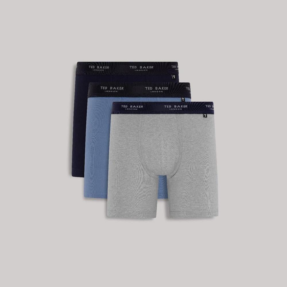 Ted Baker 3-Pack New Silhouette Boxers, Navy/Blue/Grey.