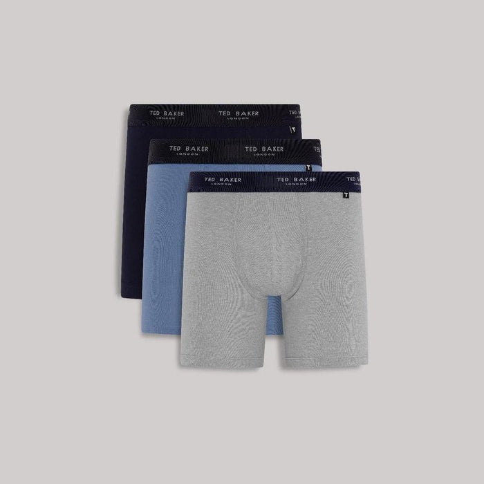 Ted Baker 3-Pack New Silhouette Boxers, Navy/Blue/Grey.