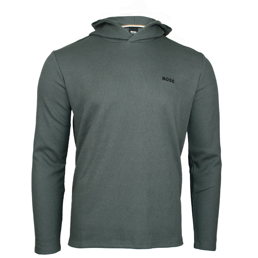 Green textured hoodie top with BOSS logo