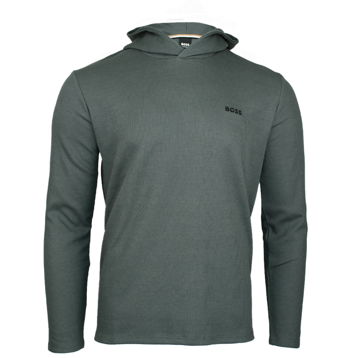 Green textured hoodie top with BOSS logo