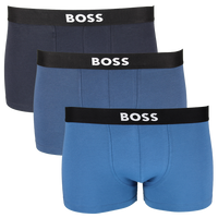 3 blue boxer trunks with white BOSS branding