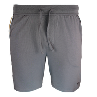 Gray shorts with a drawstring on a white background