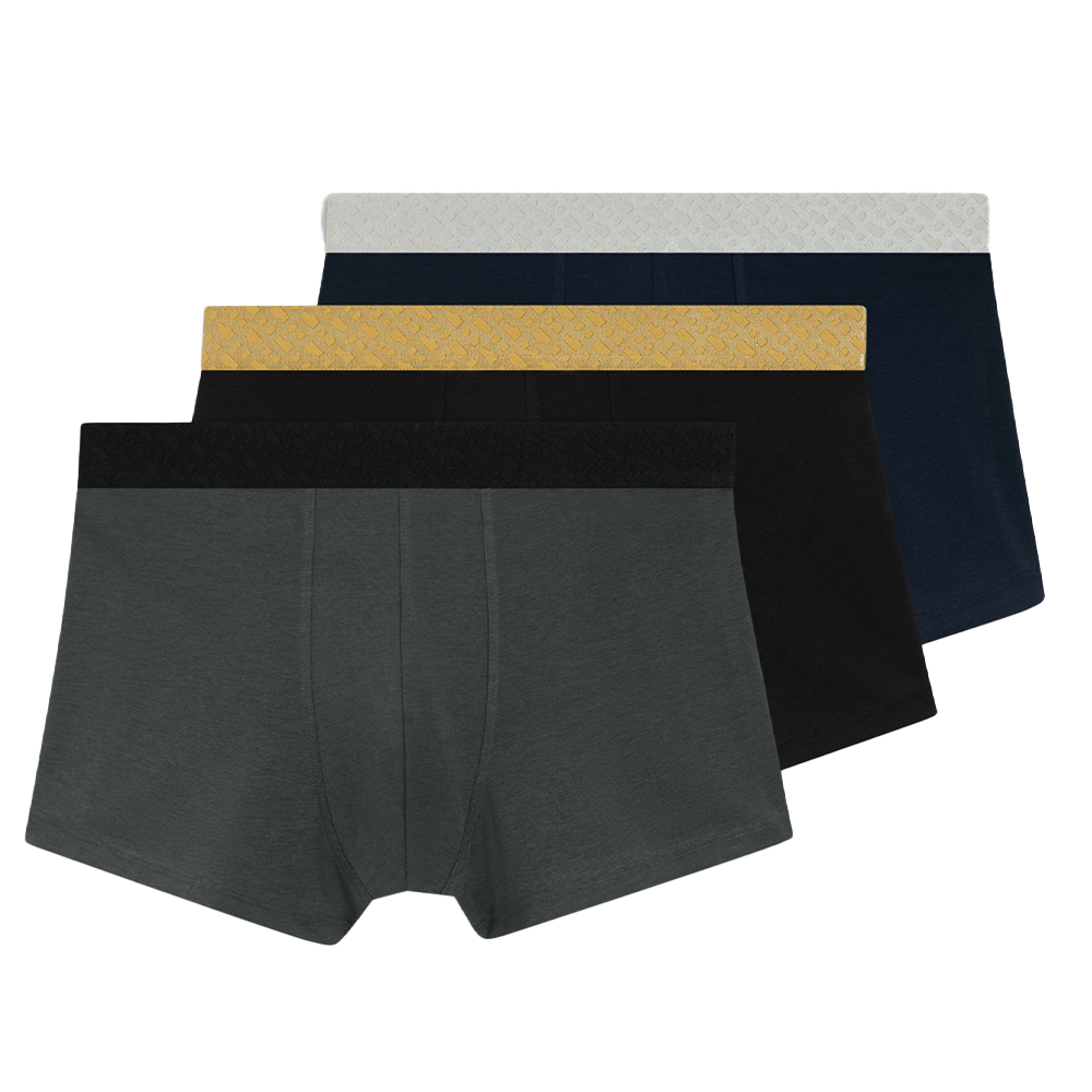 3 pairs of boxer trunks with textured waistbands