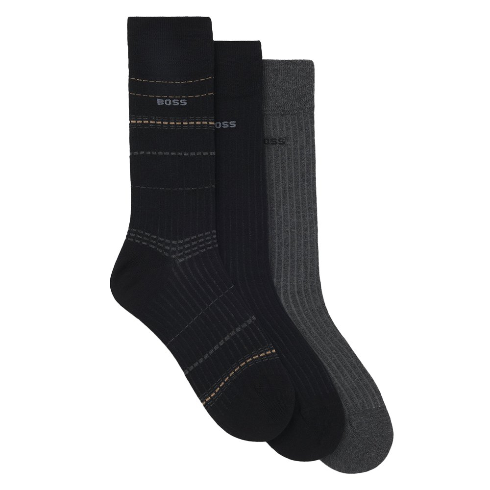 3 pairs of boss socks, black and grey