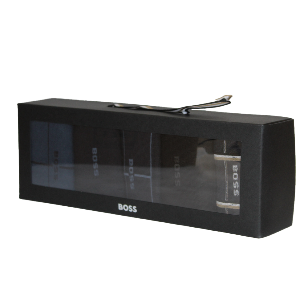 Black packaging box with 'BOSS' branding on a white background
