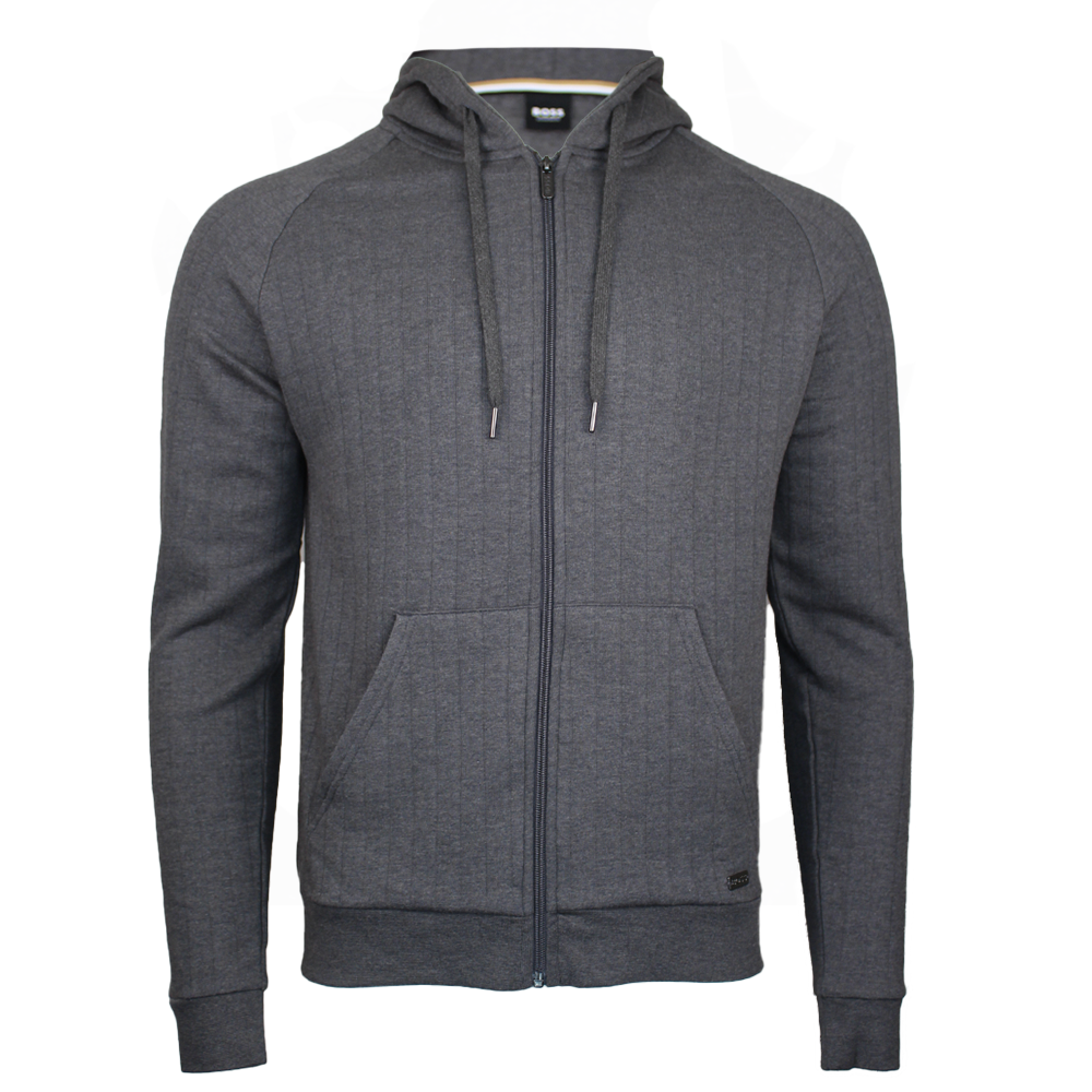 Grey hooded zip jacket with BOSS badge 