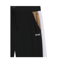 Black shorts with a white stripe and 'BOSS' logo on a white background