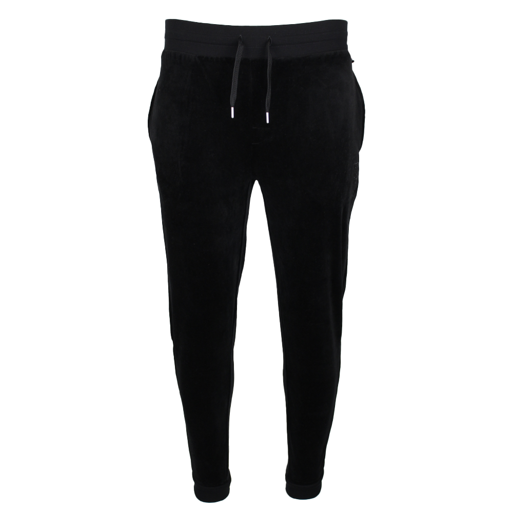 Black jogger pants on a white background