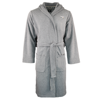grey dressing gown with BOSS branding