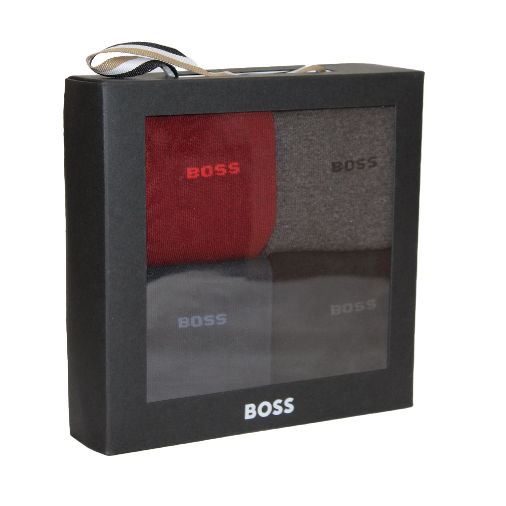 BOSS branded box containing four pairs of socks.