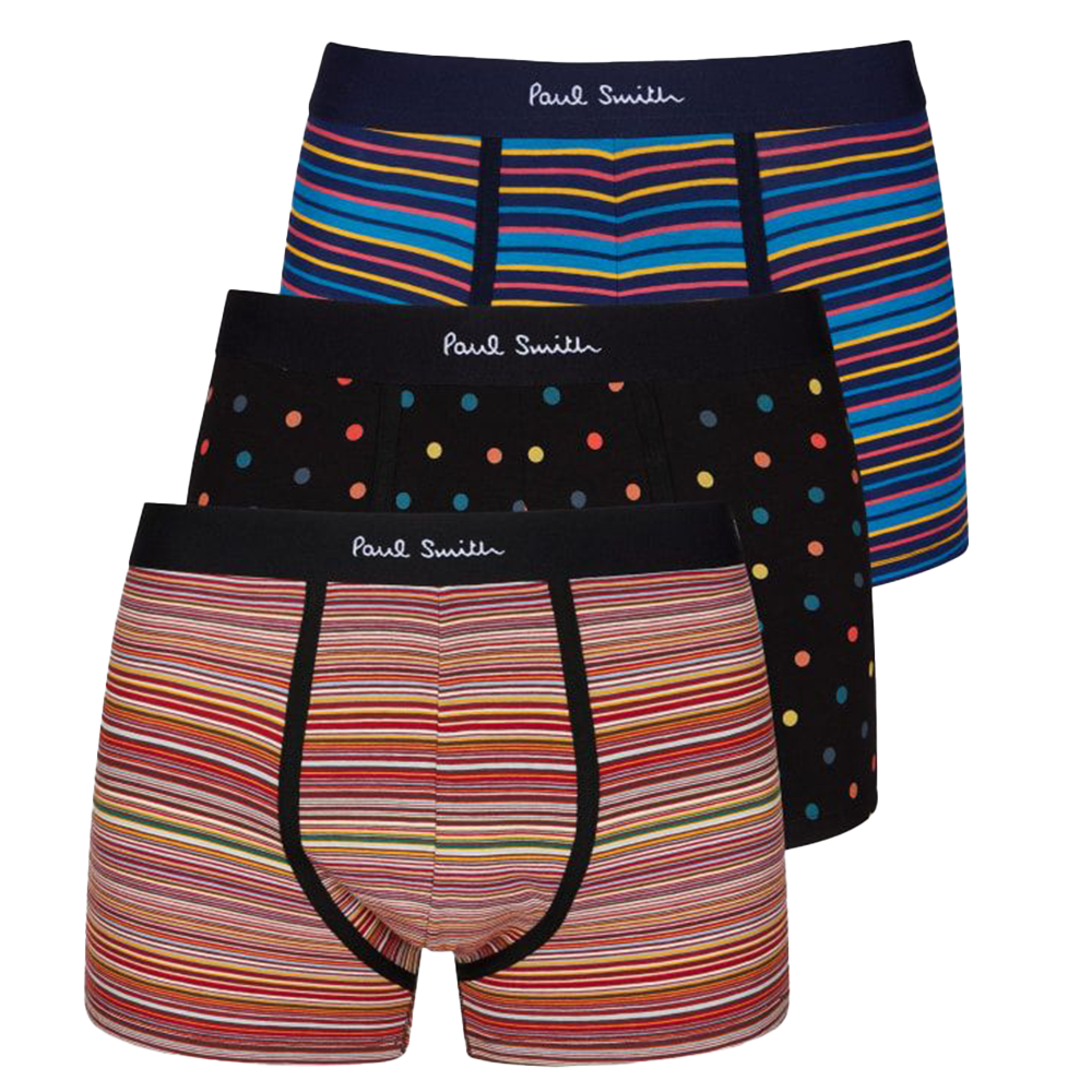 3 pairs of  boxer trunks with stripe and dot patterns and Paul Smith branding