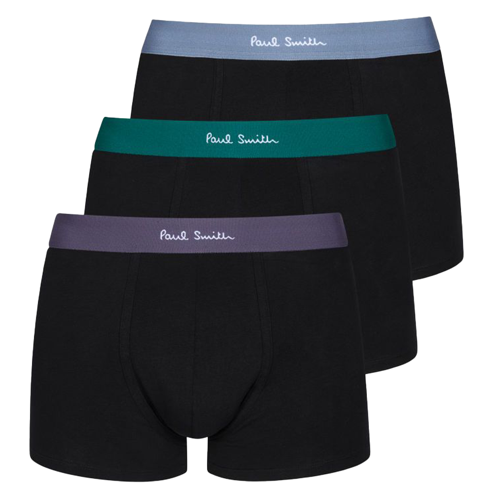 Paul Smith 3-Pack Classic Boxer Trunks, Black with Mixed Coloured Waistbands