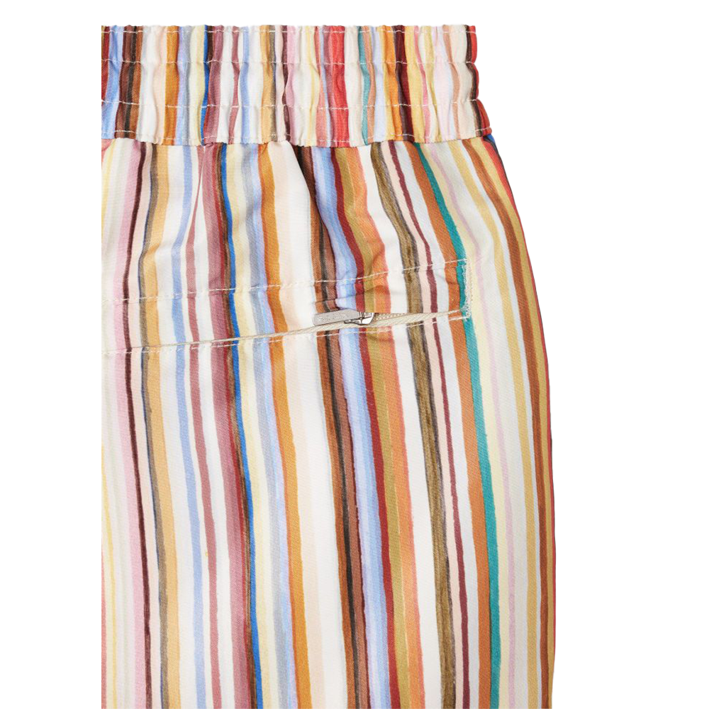 Multi-coloured stripe swimshorts pocket detail