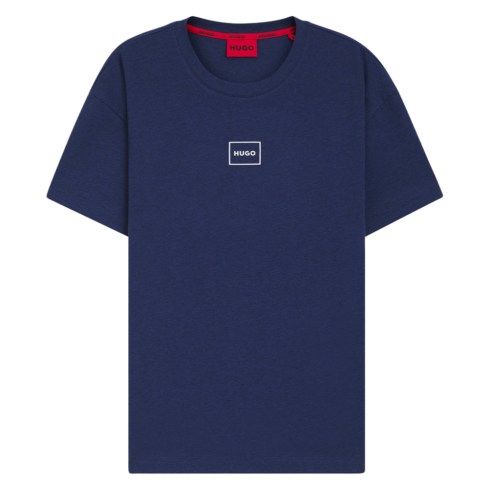 Blue t-shirt with a white Hugo logo print