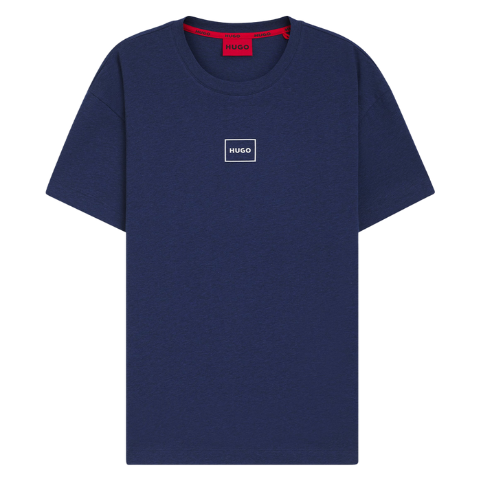 Blue t-shirt with a white Hugo logo print